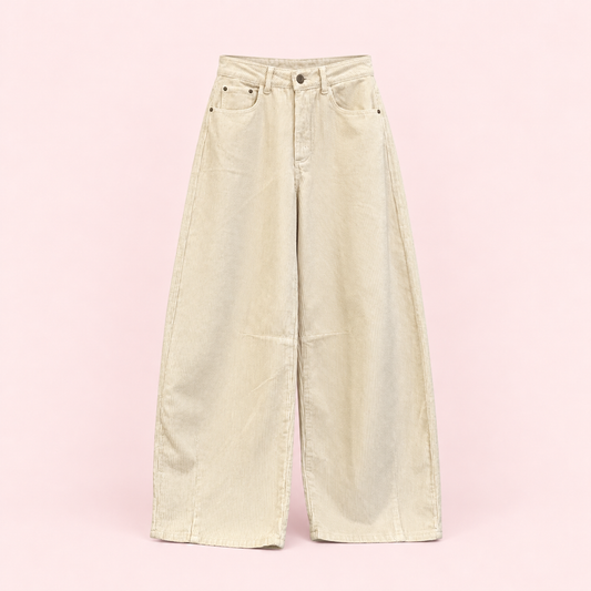 Crema | Pantalón Pana Gruesa Tipo Barrel - catálogo
