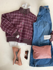 Chaqueta Bomber Highland de cuadros burdeos - vista lateral