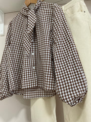 Marrón | Camisa Cuadro Vichy con Lazada - detalle manga y lazada