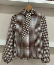 Marrón | Camisa Cuadro Vichy con Lazada - vista frontal