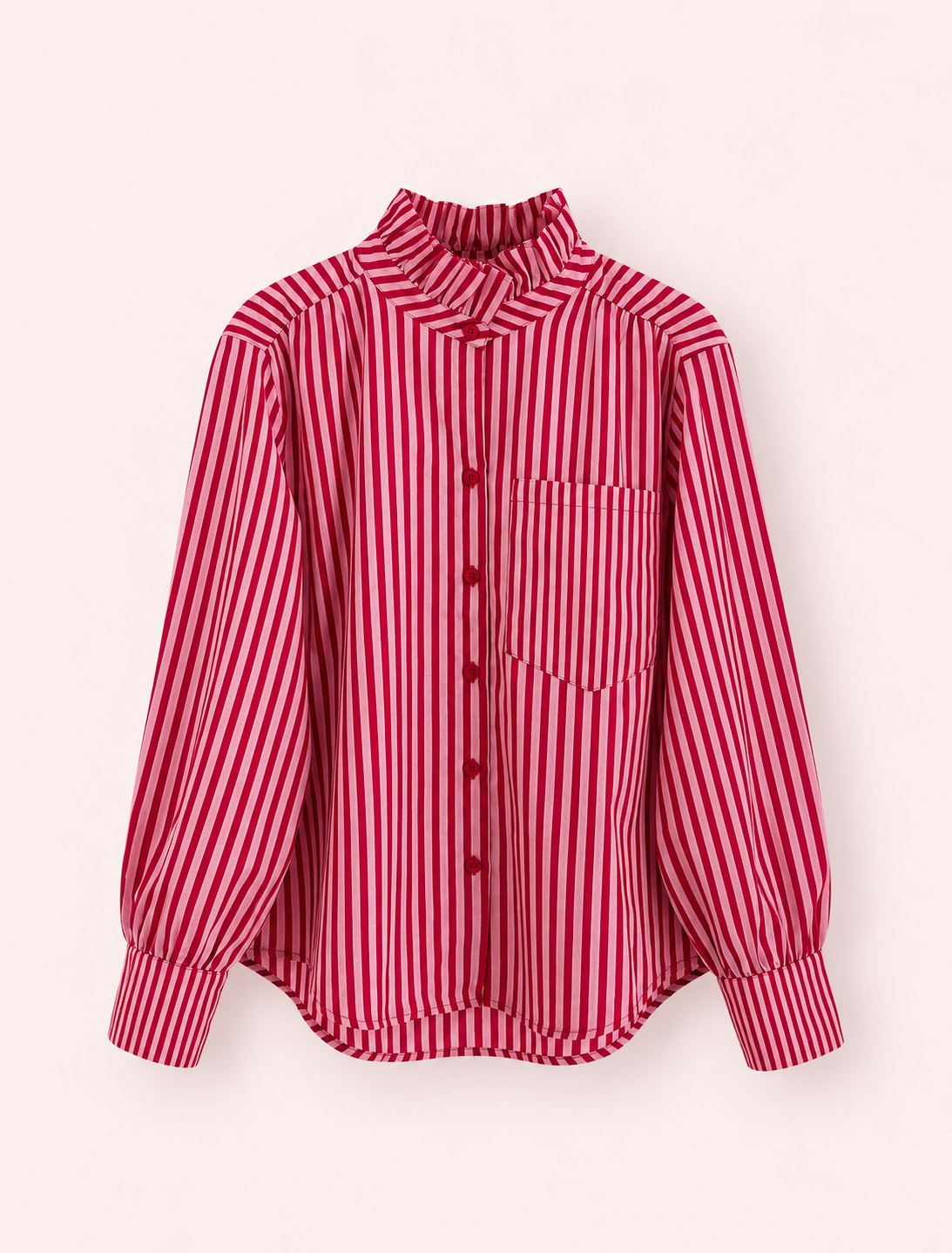 Rojo | Camisa Warhol - fotografía de catálogo sobre fondo rosa