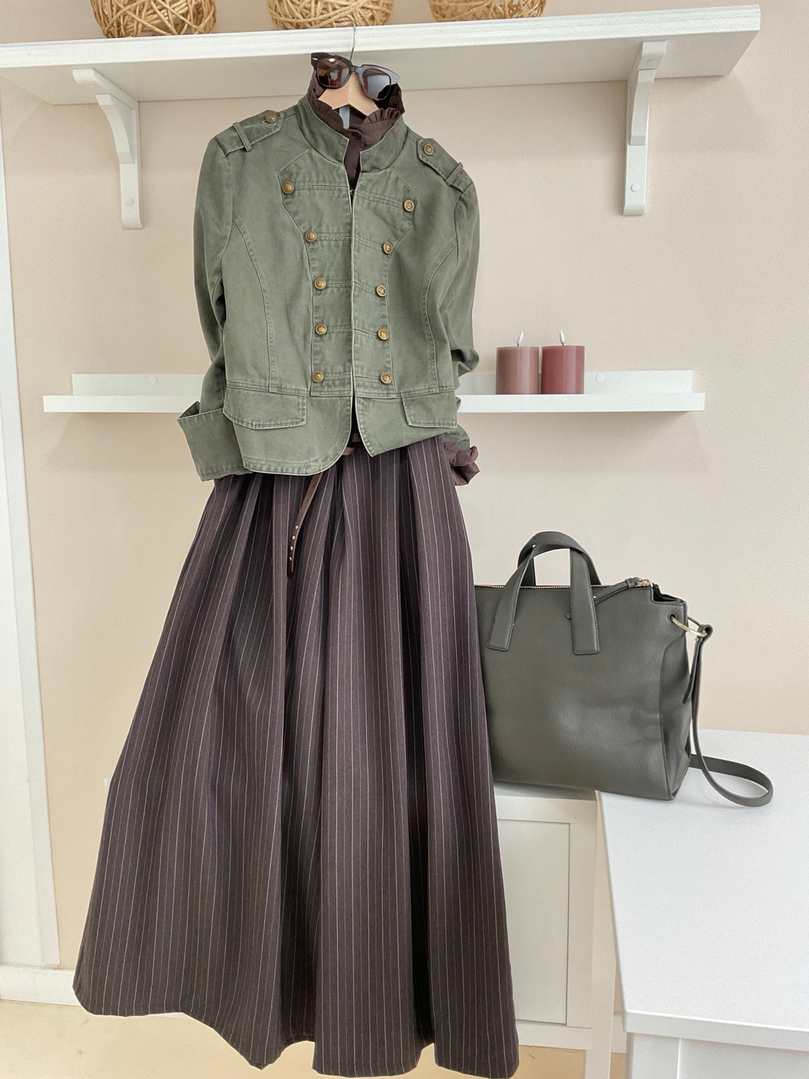 Marrón | Pantalón palazzo de raya diplomática