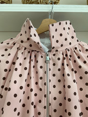 Rosa/Chocolate - Chaqueta Topos detalle de cuello y cremallera