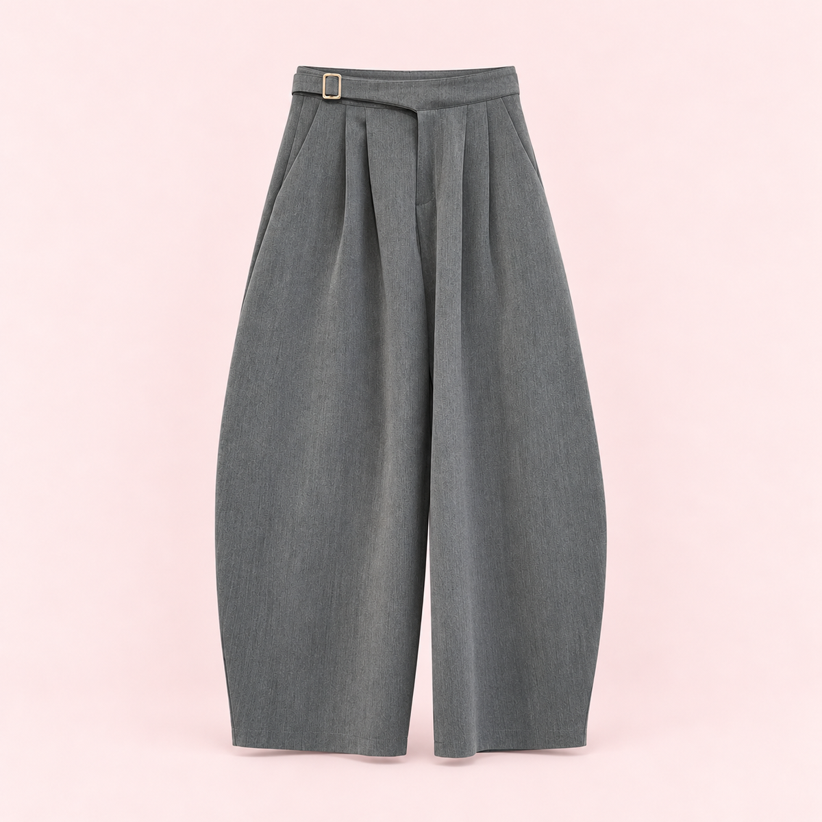 Gris | Pantalón Barrel Florencia - catálogo completo sobre fondo rosa