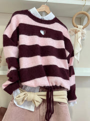 Burdeos/Rosa | Jersey Corazón Calado, look con pantalón de pana rosa