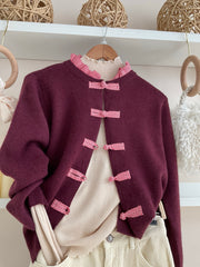Burdeos | Jersey Cuello Cuadro Vichy - detalle de lazos Vichy