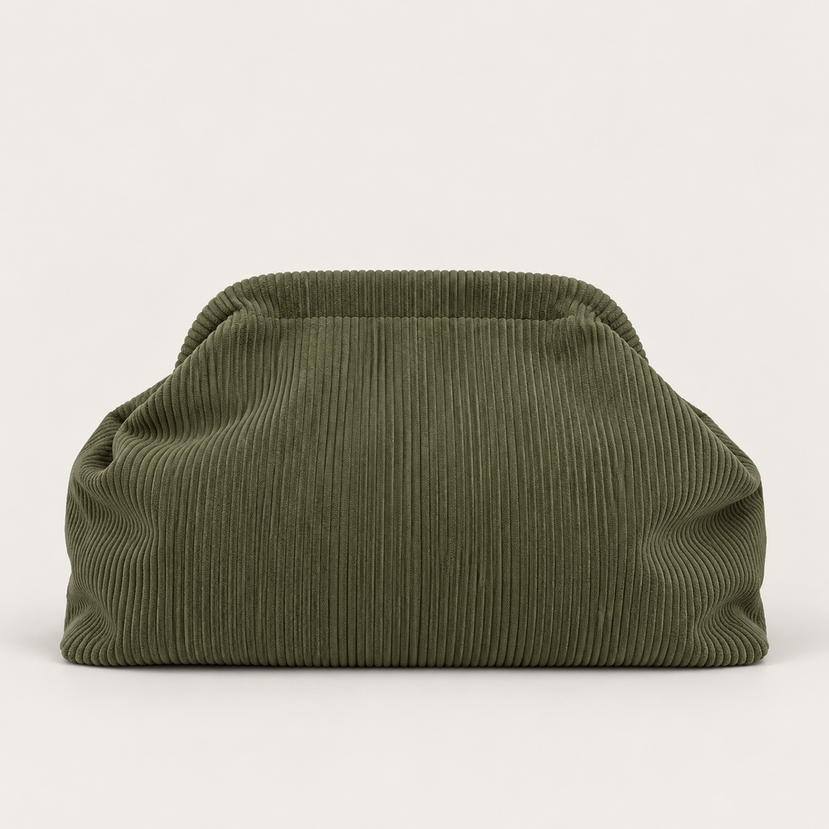 Bolso Clutch de Pana caqui, vista frontal