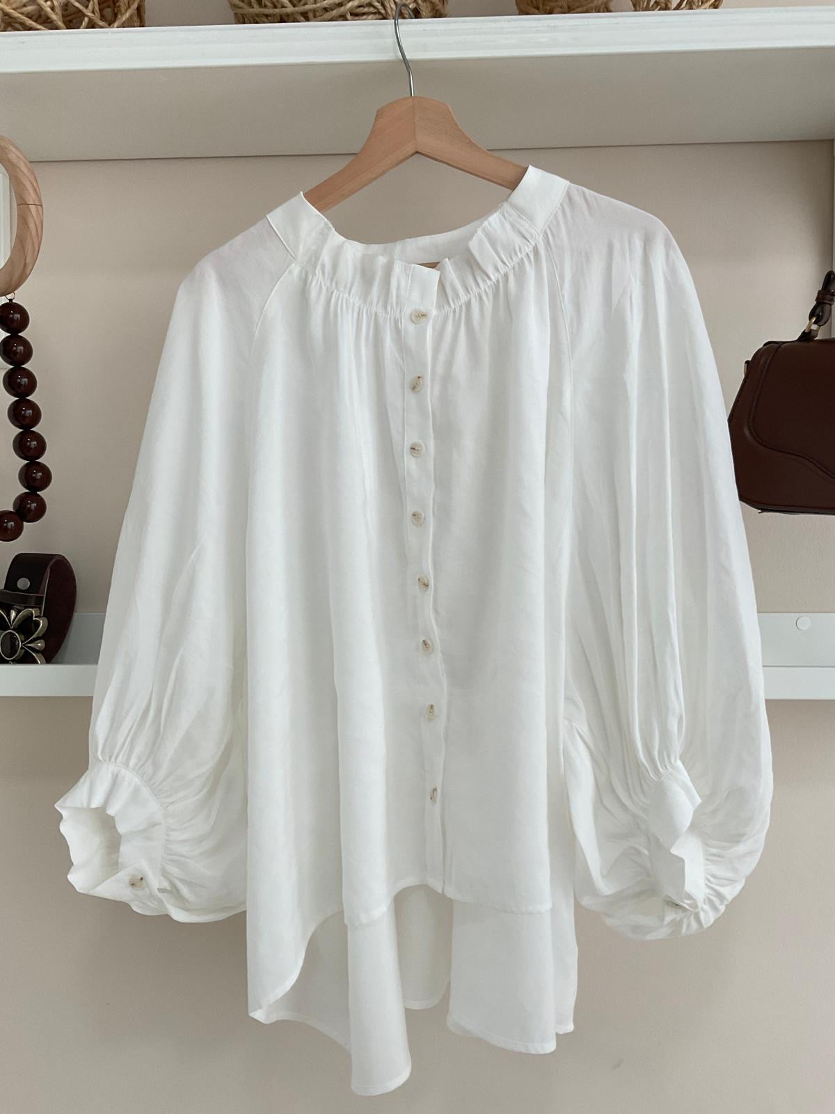 Blanco | Camisa New Romantic, vista frontal de las mangas
