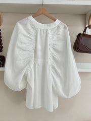Blanco | Camisa New Romantic, espalda abierta con frunces