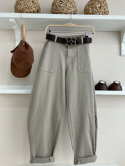 Taupe | Pantalón Balloon con cinturón, vista frontal completa
