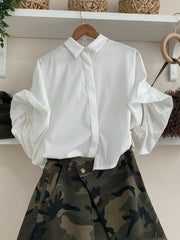 Blanco | Camisa de mangas abullonadas con pantalón Camuflaje Cruzado