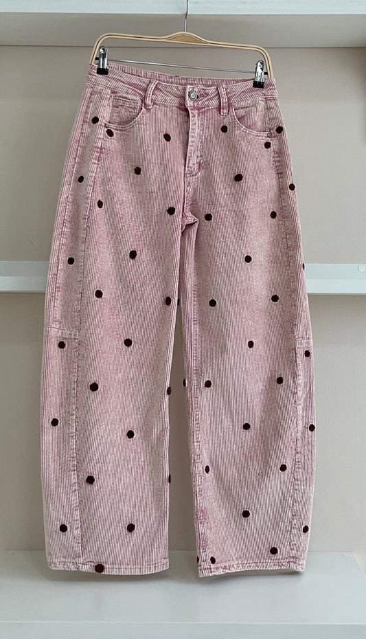 Pantalón pana gruesa con topos Rosa, vista frontal