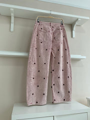 Pantalón pana gruesa con topos rosa-trasera