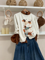 Crema — Sudadera con tres perritos — vista frontal