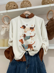 Crema — Sudadera con tres perritos — vista frontal