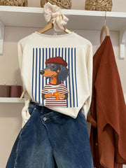 Sudadera oversize perro con croissant, vista frontal en look