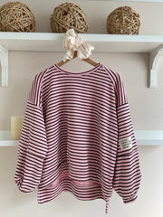 Sudadera oversize de rayas rosa y chocolate, vista frontal
